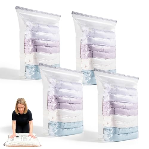 No‑Pump Vacuum Storage Bags, 2026 New Storage Compression Bags, Large Cube Vacuum Seal Bags, Heavy-Duty Press & Seal for Clothes, No Pump Needed (Large 4PCS) - color: Large 4PCS