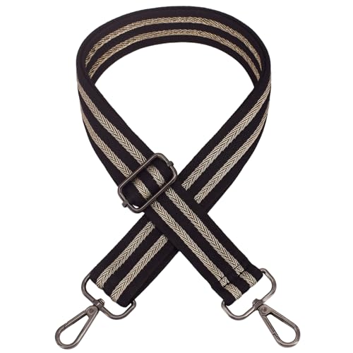 Replacement Purse Strap Shoulder Strap Adjustable Crossbody Strap for Women Crossbody Wide Shoulder Bag - color: 26Black Stripe-Black Metal