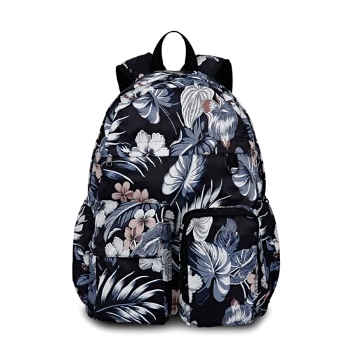 Women's Water-resistant Daypack Backpack, 15.6 Inch Laptop Compartment & Anti-Theft Pocket, Adjustable Padded Straps for Commuting, Travel, Work, College, Hawaii Flower - color: Hawaii Flower