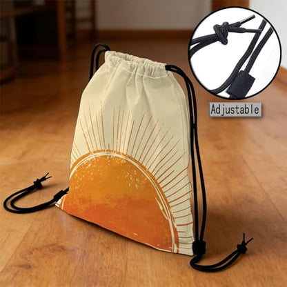 Sunshine Drawstring Backpack with Dual-Sided Print, Adjustable Cord & Inner Zipper Pocket - Reusable Gym Beach Drawstring Bag for Men Women
