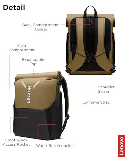 Lenovo Legion Gaming Laptop Backpack GB500, Expandable Capacity up to 25L, Fits 16-inch Laptops, Water Resistant - style: Gb500