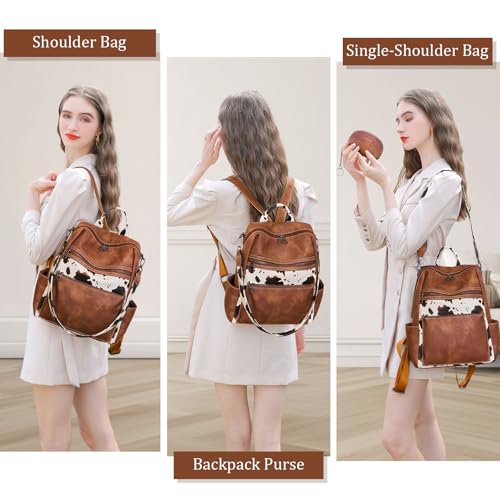 AGLOD Leather Backpack Purse for Women Designer Ladies Shoulder Bag Fashion Faux Work Travel Daypack - color: Cow Brown