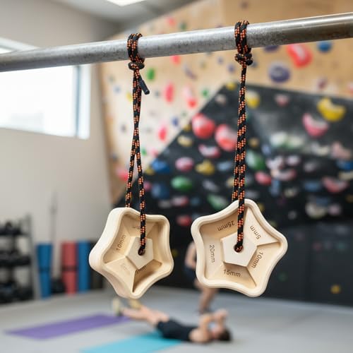 Portable Hangboard - 2 Pack Wooden Pentagram Rock Climbing Fingerboard, Lightweight with 5 Multi-depth Pockets, Finger Strength, Arm Workout, Lifting & Pull-up Training