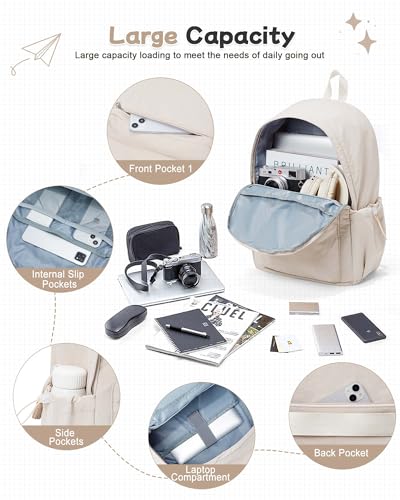 BJLFS Khaki Lightweight Basic Backpack for High School,College Bookbag for Womens,Travel Laptop Backpacks for Teen Girls,School Bag Casual Daypack - color: Khaki