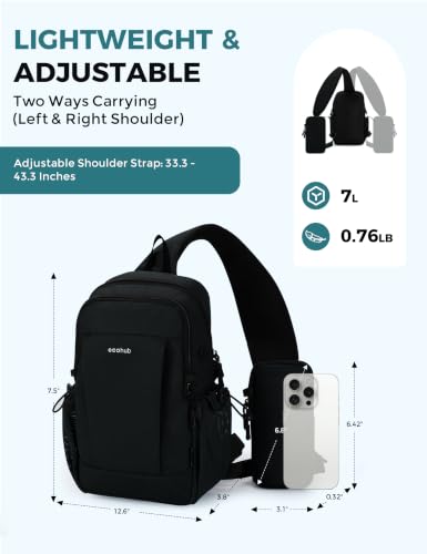 ECOHUB Small Crossbody Bags for Women Men, Anti-Theft RFID Blocking Sling Backpack with Sturdy SBS Zippers Water Resistant Chest Shoulder Bag Daypack with 9 Pockets Travel Work Hiking, Black - color: Small-black