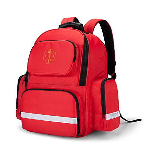 Trunab First Responder Bag Trauma Backpack Empty, Medical Emergency Kits Storage Jump Bag Pack for EMT, EMS, Police, Firefighters, Safety Officers - Patented Design Red - color: Red
