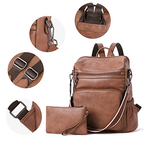 CLUCI Womens Backpack Purse Leather Backpack Large Fashion Designer Travel Ladies Shoulder Bags with Wristlet 2PCS - color: 0-1 Brown 2pcs
