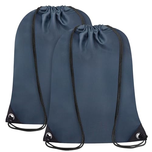 2PCS Drawstring Bags Bulk, String Backpack for Men Women, Cinch Bag Draw String Back Bag for Gym, Sports, Travel, Swimming, Beach, Navy Blue - color: Navy Blue, size: Large