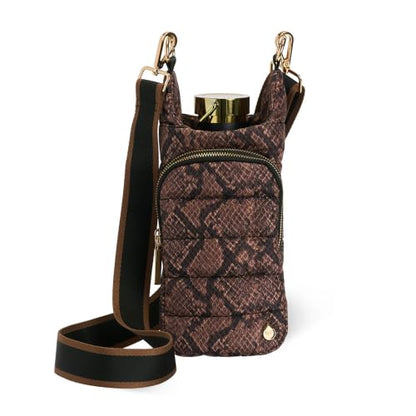 WanderFull® Original HydroBag®, Fits Up to 32 oz Water Bottle Holder with Strap, Gift for Women, Hands-Free Crossbody, Water Bottle Carrier Bag with Phone Pocket - color: Snake Print Nylon