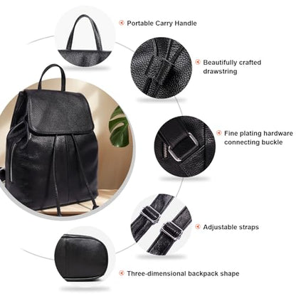 BOYATU Leather Backpack Purse for Women Fashion Design Ladies Shoulder Bag | Full-Grain Leather | Work Commuter & City Travel | Fashion RFID Pocket Bag | Compact Everyday Essentials (Black) - color: Black