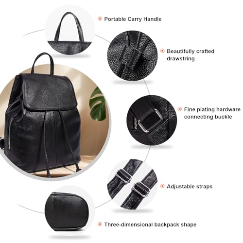 BOYATU Leather Backpack Purse for Women Fashion Design Ladies Shoulder Bag | Full-Grain Leather | Work Commuter & City Travel | Fashion RFID Pocket Bag | Compact Everyday Essentials (Black) - color: Black