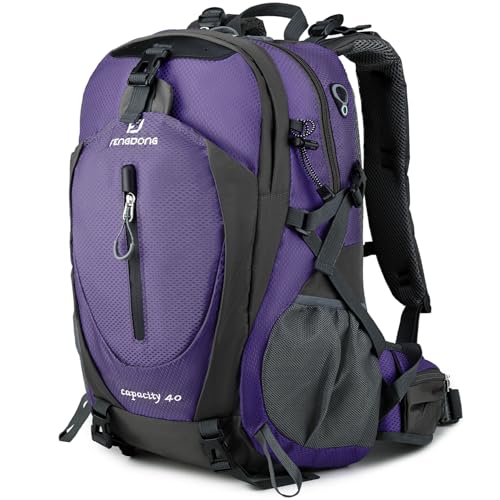 FENGDONG 40L Waterproof Lightweight Hiking,Camping,Travel Backpack for Men Women Purple - color: A3- Purple