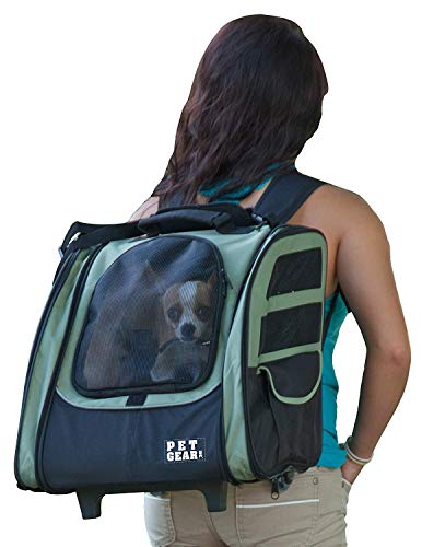 Pet Gear I-GO2 Roller Backpack, Travel Carrier, Car Seat for Cats/Dogs, Mesh Ventilation, Included Tether, Telescoping Handle, Storage Pouch,Sage,Large,PG1240SG - color: Sage, size: 16.0"L x 12.0"W x 15.0"H