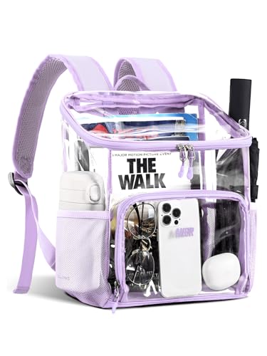 MIER Clear Backpack for Stadium Events 12 Inch Small Transparent Bookbag Heavy Duty See Through Backpacks for School Clear Bag for Boys Girls Adult, Purple - color: Purple, size: Small
