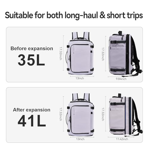 Carry On Travel Backpack with Shoe Compartment Flight Approved Laptop Backpack Expandable Work Business Backpack for Women Men Casual Daypack, Purple - color: Purple, style: A