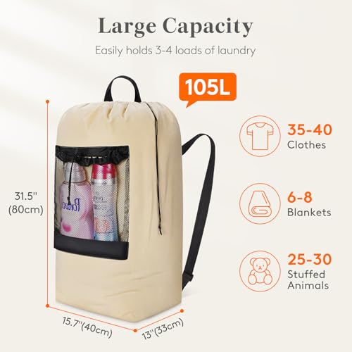 Lifewit Laundry Bag Backpack Travel, 105L, Khaki - color: Khaki, size: 105L