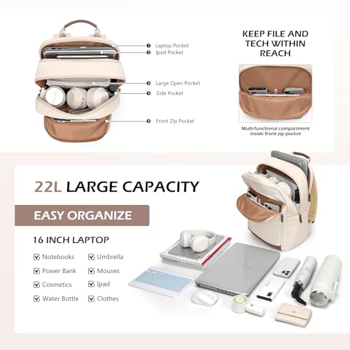 Laptop Backpack for Women Travel Carry On Bag Weekender Business Multilayer Personal Item Backpack,16 Inch,WApricot - color: C-wapricot, size: 16 Inch