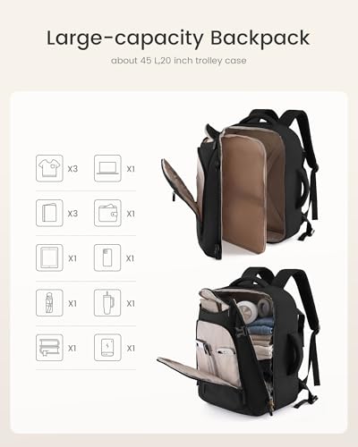 LOVEVOOK 40L Travel Backpack for Women & Men,Airline Approved Carry On Backpack with 3 Packing Cubes,TSA Waterproof Personal Item Bag,Weekender Overnight Essentials Backpacks fits 18" Laptop - color: Black-1, size: 40L-4PCS