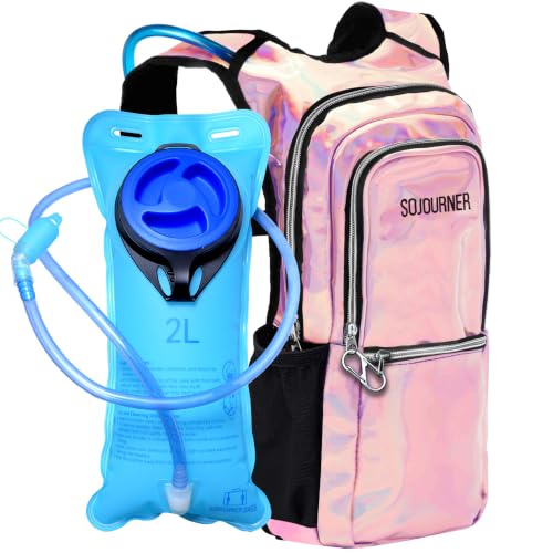 Sojourner Hydration Pack, Hydration Backpack - Water Backpack with 2l Hydration Bladder, Festival Essential - Rave Hydration Pack Hydropack Hydro for Hiking, Running, Biking, Festival Gear - color: Holographic - Pink
