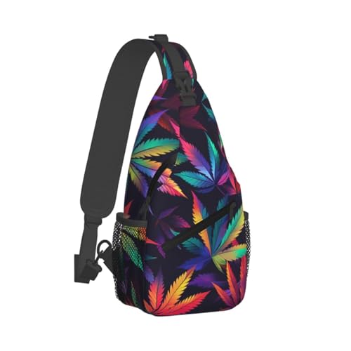 Colorful Cannabis Leaves Outdoor Crossbody Shoulder Bag For Unisex Young Adult Hiking Bicycling - color: 15