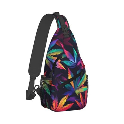 Colorful Cannabis Leaves Outdoor Crossbody Shoulder Bag For Unisex Young Adult Hiking Bicycling - color: 15