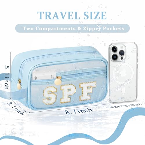 COSHAYSOO Clear Sunscreen Bag Makeup Toiletries Pouch Beach Vacation Essentials Summer Travel Stuff Accessories Personalized Graduation Gifts for Her Women College Teen Girls Teacher Nurse Blue SPF - color: Blue-SPF