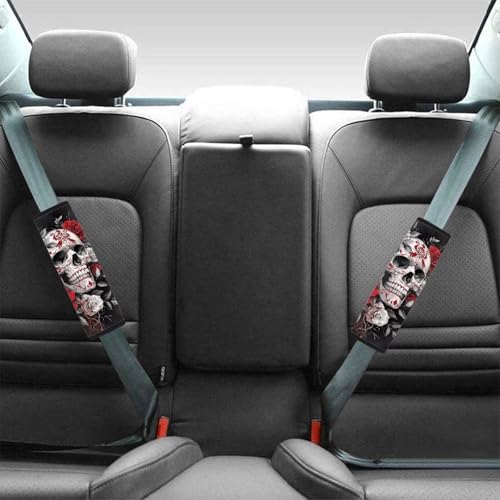 Dreaweet Seat Belt Cover Pad Goth Skull Seat Belt Covers for Adults Halloween Car Accessories 2 Pack Seatbelt Cushions Soft Comfort Car Seat Strap Covers - color: Goth Skull