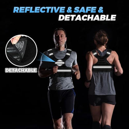 35lb/45lb Weighted Vest Men , Adjustable Rucking Vests for Walking with Reflective Stripe, 1.2" Ultra Thick Shoulder Padding Strength Training Workout Vest for Running GYM Home, Detachable Iron Weights - size: 6-18LBS