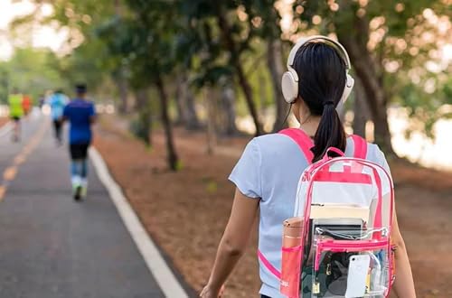 Trail maker Clear Backpack Heavy Duty with Padded Straps, Side Pockets for Kids, Boys, Girls, School, Stadium Approved Events - color: Pink