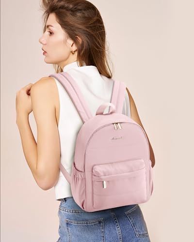 LOVEVOOK Small Backpack Purse for Women, Mini Puffer Lightweight Backpack, Casual Daily Daypack Purse for Women, back pack with Anti-theft Pocket for Travel - color: Pink
