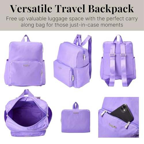 Carryall Packable Lightweight Travel Backpack 14x11" Folding Compact Nylon Washable Weekender Daypack w/Luggage Sleeve - color: Lavender Surf