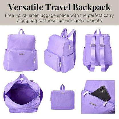 Carryall Packable Lightweight Travel Backpack 14x11" Folding Compact Nylon Washable Weekender Daypack w/Luggage Sleeve - color: Lavender Surf
