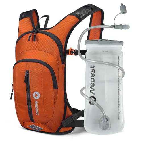 Nepest Hydration Pack Backpack for Women & Men, Lightweight Water Backpack with 2L Water Bladder for Hiking Cycling Running Biking - color: Orange