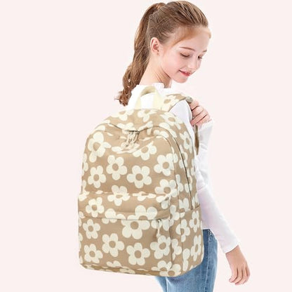 Bluboon School Backpack for Teen Girls Women Laptop Backpack College Bookbags Middle School Travel Work Commuter Back Pack - color: Brown Flower 157