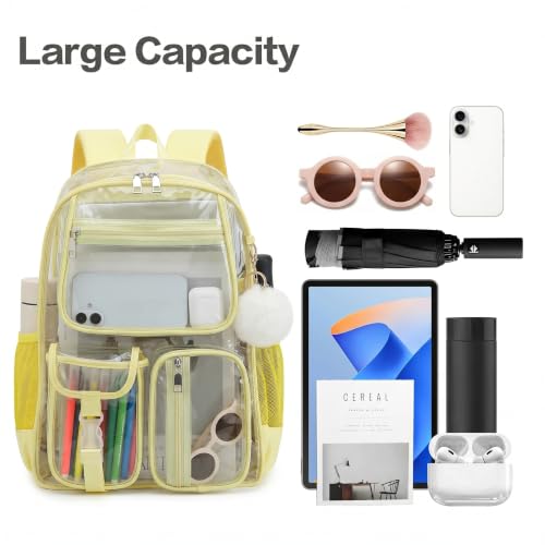 Clear Backpacks for Girls Women, Heavy Duty PVC Transparent School Bookbag See Through Back Pack for College Work Travel (Yellow) - color: Yellow