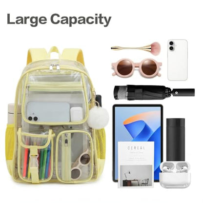 Clear Backpacks for Girls Women, Heavy Duty PVC Transparent School Bookbag See Through Back Pack for College Work Travel (Yellow) - color: Yellow