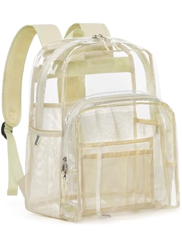 Clear Backpack Heavy Duty, 17 Inch Large TPU Clear Bookbag for Boys Girls Adult, See Through Book Bag Transparent Backpacks with Multiple Pockets for School College Work Casual, Off White - color: Off-white, size: Medium