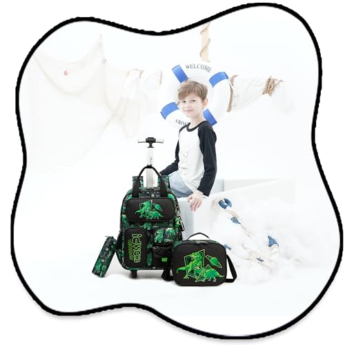 Kids Rolling Backpack with Wheels for Elementary Preschool Students 16inch Boys Travel Luggage Carry on Backpack for Boys Ages 6-8 Dinosaur - color: B Dinosaur