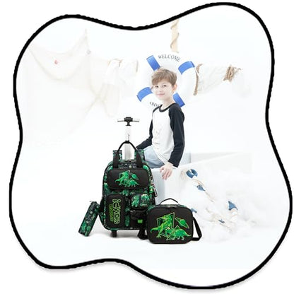 Kids Rolling Backpack with Wheels for Elementary Preschool Students 16inch Boys Travel Luggage Carry on Backpack for Boys Ages 6-8 Dinosaur - color: B Dinosaur