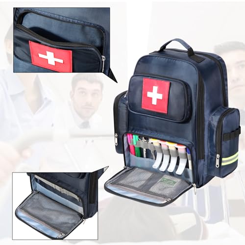 Gatycallaty First Aid Backpack Medical Emt First Responder Bag Empty Ems Emergency Home Health Hiking Trauma Travel Camping (Large, Navy) - color: Navy, size: Large
