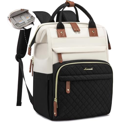LOVEVOOK Laptop Backpack for Women, 15.6'' Waterproof Nurse Bag Teacher Work Backpack Purse for Women, Travel Computer Backpack for College Office Business Ladies - color: Cream-black, size: 15.6 inch