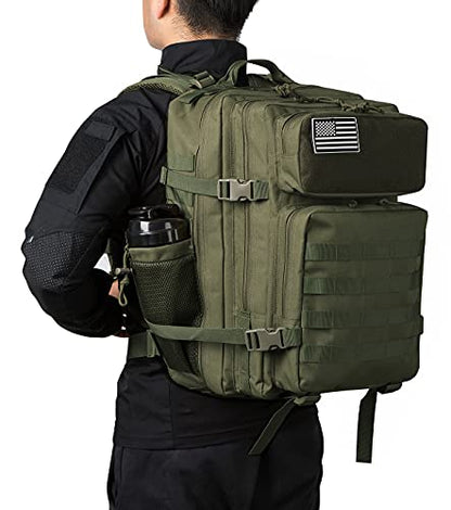 QT&QY 25L/45L Military Tactical Backpack For Men Molle Daypack 3 Day Bug Out Bag Hiking Rucksack With Bottle Holder - color: 45l 1.0 Green