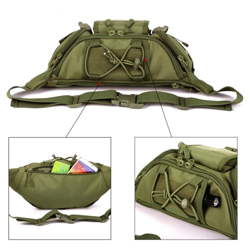 ArcEnCiel Tactical Fanny Pack for Men Women Waist Bag Hip Belt Outdoor Hiking Fishing Bumbag with Patch (Green) - color: Green