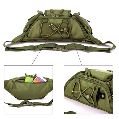 ArcEnCiel Tactical Fanny Pack for Men Women Waist Bag Hip Belt Outdoor Hiking Fishing Bumbag with Patch (Green) - color: Green