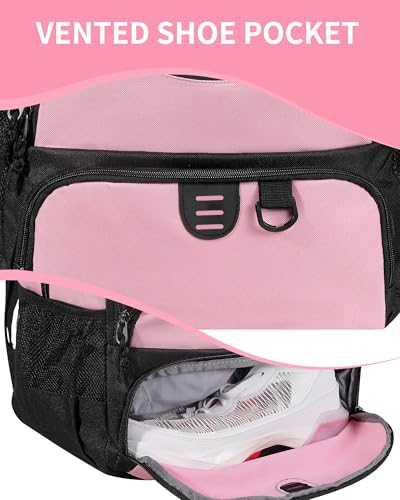 Basketball Bag Backpack for Men Women with Ball & Shoes Compartment 30L Capacity Lightweight Breathable Boys Girls Soccer Ball Bag Backpack Fit Volleyball Football Sports Travel School Gym - color: TK8Black Pink