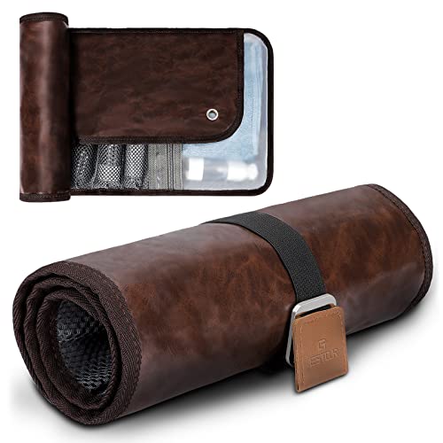 Toiletry Bag for Men, Travel Essentials Travel Toiletry Bag, Water-Resistant Compact Bathroom Roll Organizer for Hygiene, Shaving kit, Gifts for men (1.Chic Brown(PU Leather)) - color: 1.Chic Brown(PU Leather)