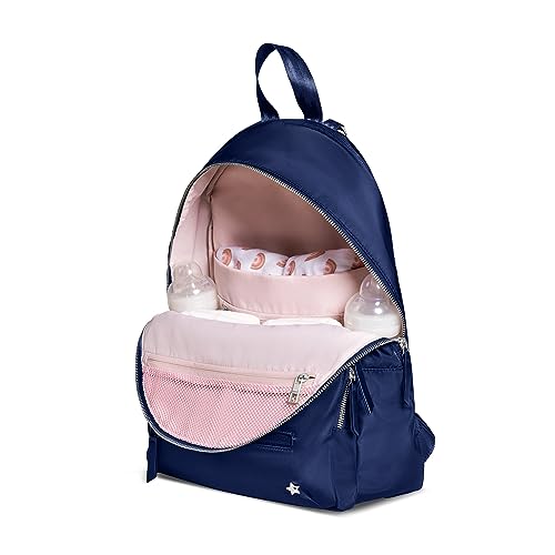 JuJuBe Diaper Bag Backpack with Changing Pad, 11-Pocket Large Capacity Organizer, 2 Interior Insulated Bottle Pockets, Wipe Pocket, Stroller Straps, Trolley Sleeve, Machine Washable (Navy) - color: Navy