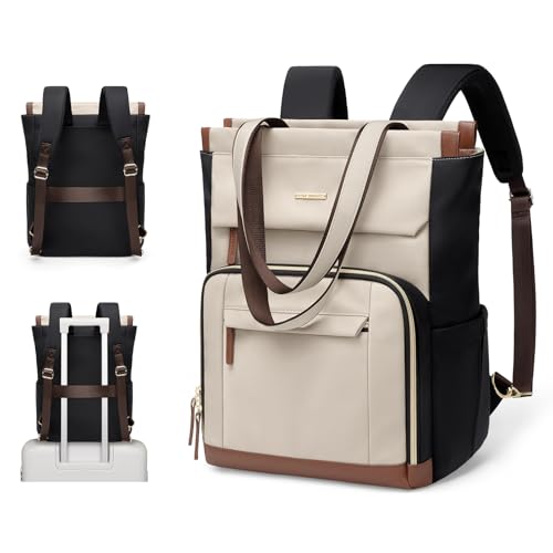 Convertible Daypack Laptop Backpack for Women Men Carry on Tote Backpack Bookbag for College Work Nurse Travel,16Inch,Apricot Brown - color: Apricot Brown