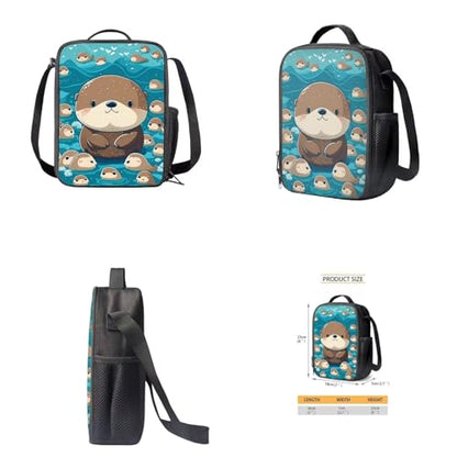 4PCS Cartoon Otter Backpack Set for Girls Boys Kawaii School Bag with Lunch Bag Pencil Case and Water Bottle Holder Lightweight Bookbag for Kids Elementary Middle School Students - color: Cartoon Otter