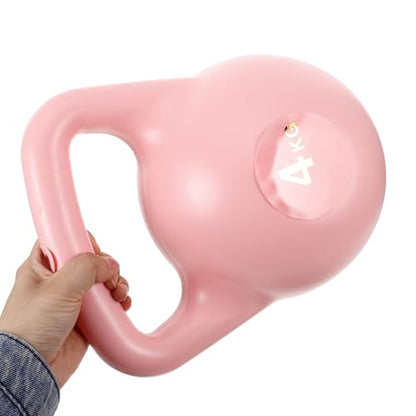 Water Fillable Kettlebell 4kg Pink Dual Handle Yoga Kettle Bell Portable Home Fitness Equipment Strength Training Dumbbell for Women Workout